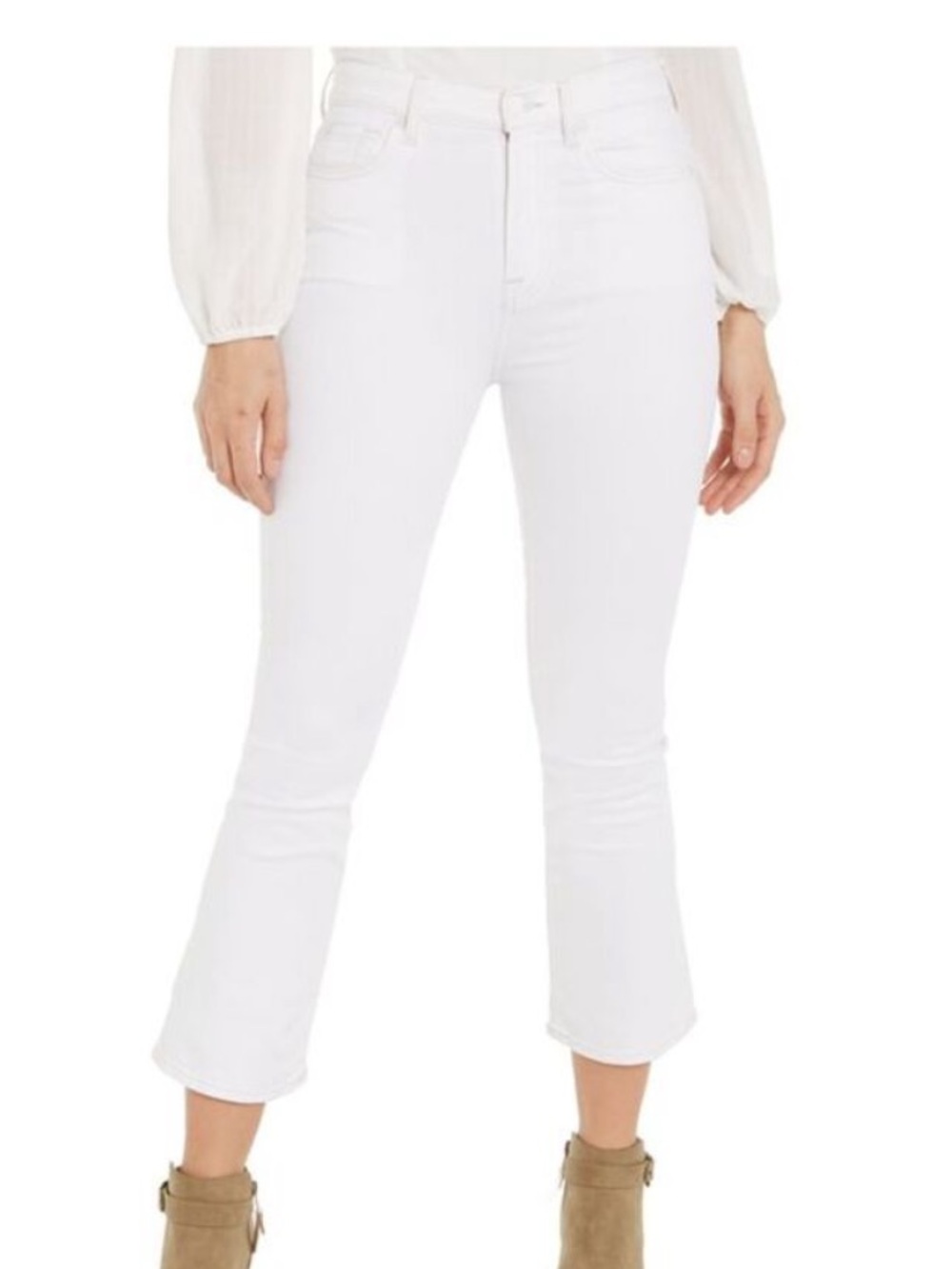 7 For All Mankind Ivory Cropped Kick Flare Bootcut Jeans Linen Cotton Size 25